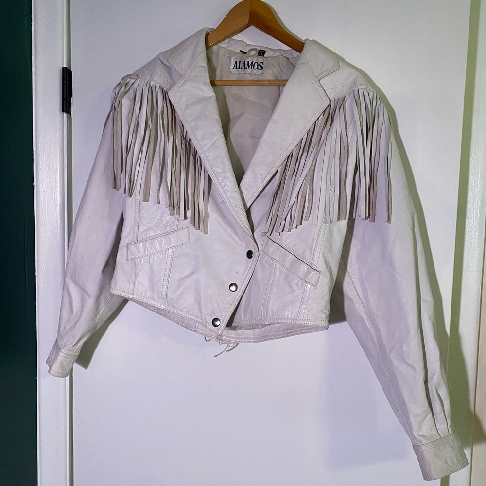 Vintage Alamos White Leather Fringe Jacket